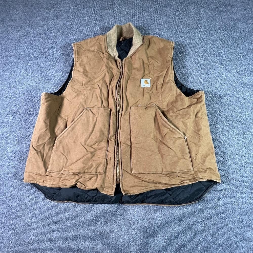 Vintage Carhartt VQ186 Canvas Vest Men 2XL Beige Quilted Lined Hunting USA